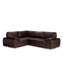 ENZO Faux Leather Corner Sofa Bed with Storage Brown Left