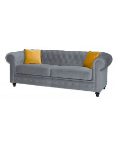Hilton Chesterfield Style 3 Seater Sofa Bed Grey French Velvet Fabric 