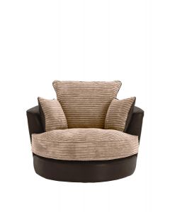 Joy Swivel Cuddle Chair Brown Fabric Jumbo Cord Leather 
