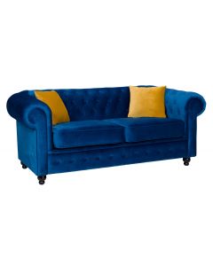 Hilton Chesterfield Style 2 Seater Sofa Bed Blue French Velvet Fabric 