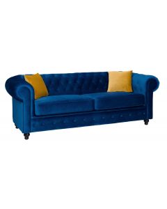 Hilton Chesterfield Style 3 Seater Sofa Bed Blue French Velvet Fabric 