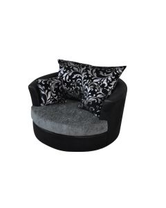 Joy Swivel Cuddle Chair Black Grey Silver Chenille - Leather 